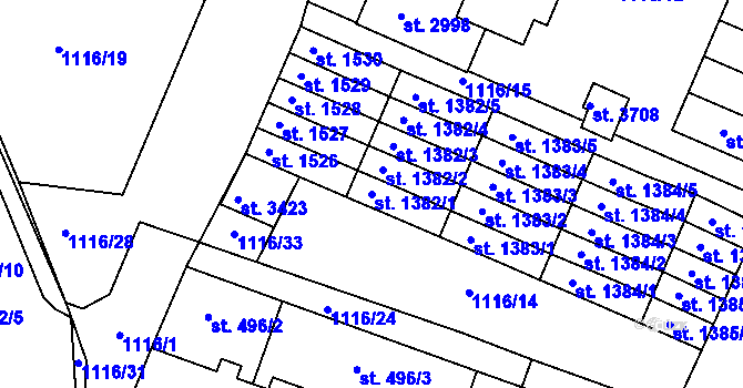 Parcela st. 1382/1 v KÚ Dobříš, Katastrální mapa