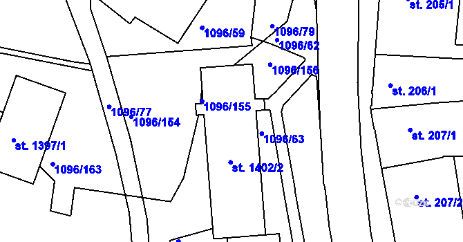 Parcela st. 1402/1 v KÚ Dobříš, Katastrální mapa
