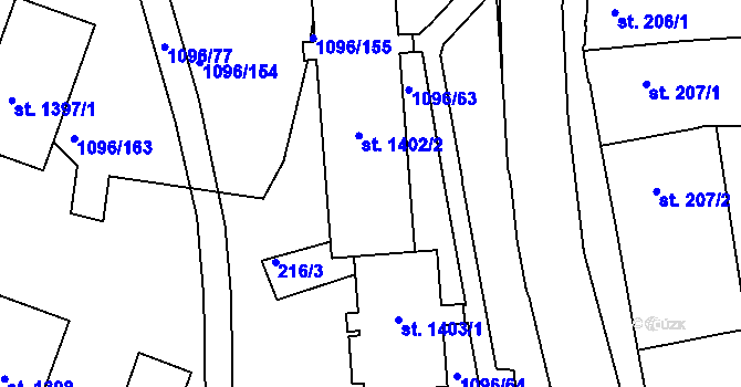 Parcela st. 1402/2 v KÚ Dobříš, Katastrální mapa