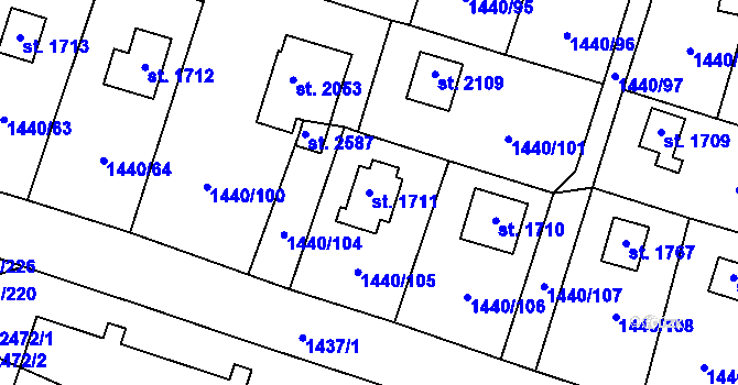 Parcela st. 1711 v KÚ Dobříš, Katastrální mapa