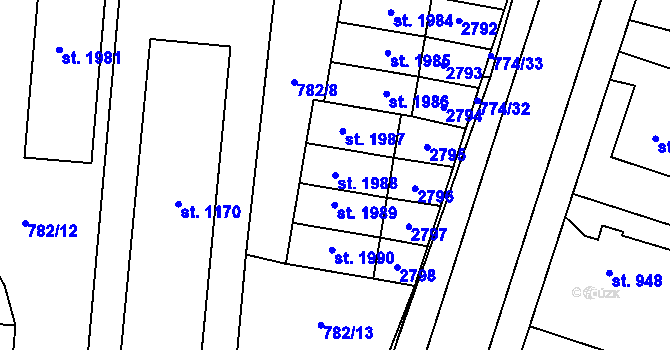 Parcela st. 1988 v KÚ Dobříš, Katastrální mapa