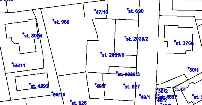 Parcela st. 2039/1 v KÚ Dobříš, Katastrální mapa