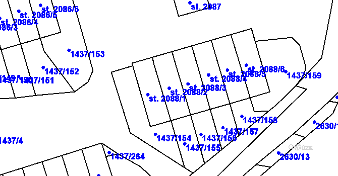 Parcela st. 2088/2 v KÚ Dobříš, Katastrální mapa