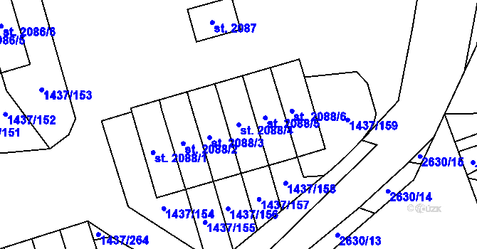 Parcela st. 2088/4 v KÚ Dobříš, Katastrální mapa