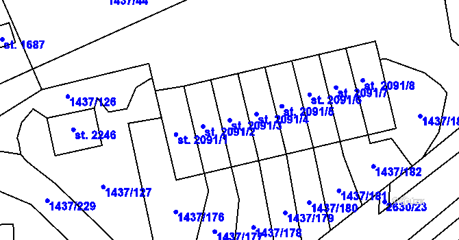 Parcela st. 2091/3 v KÚ Dobříš, Katastrální mapa