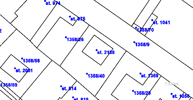 Parcela st. 2188 v KÚ Dobříš, Katastrální mapa