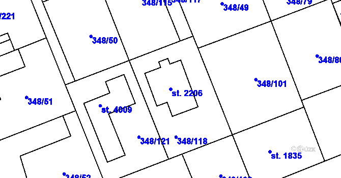 Parcela st. 2206 v KÚ Dobříš, Katastrální mapa