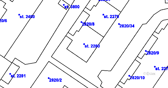 Parcela st. 2280 v KÚ Dobříš, Katastrální mapa