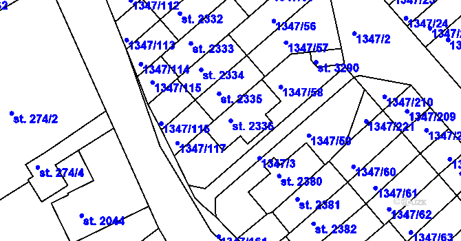 Parcela st. 2336 v KÚ Dobříš, Katastrální mapa