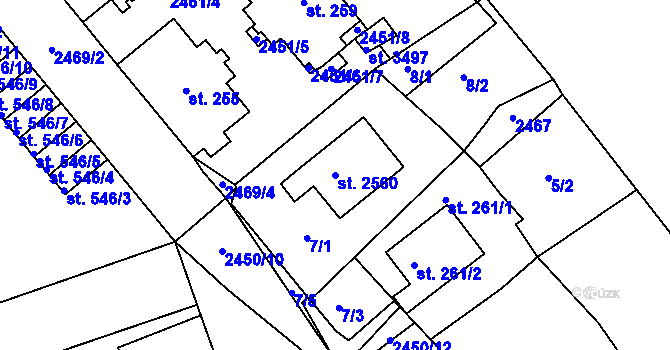 Parcela st. 2560 v KÚ Dobříš, Katastrální mapa