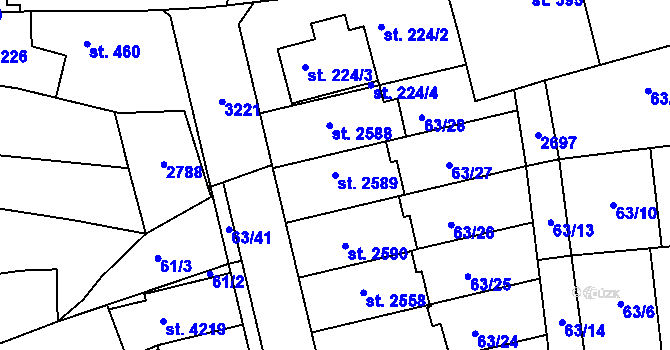 Parcela st. 2589 v KÚ Dobříš, Katastrální mapa