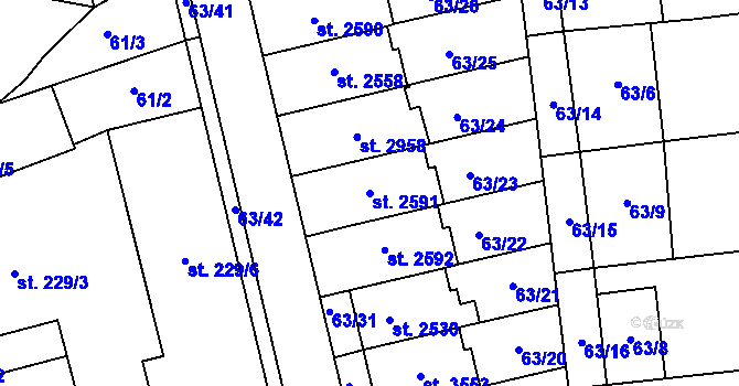 Parcela st. 2591 v KÚ Dobříš, Katastrální mapa