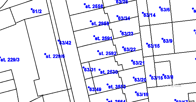 Parcela st. 2592 v KÚ Dobříš, Katastrální mapa