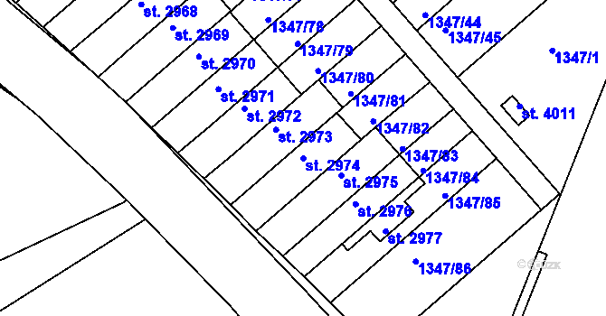 Parcela st. 2974 v KÚ Dobříš, Katastrální mapa