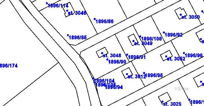 Parcela st. 3048 v KÚ Dobříš, Katastrální mapa