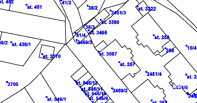 Parcela st. 3087 v KÚ Dobříš, Katastrální mapa