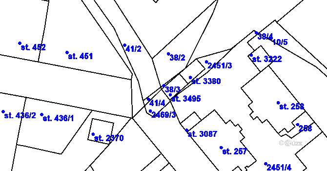 Parcela st. 38/3 v KÚ Dobříš, Katastrální mapa