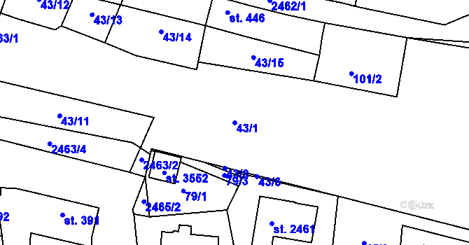 Parcela st. 43/1 v KÚ Dobříš, Katastrální mapa