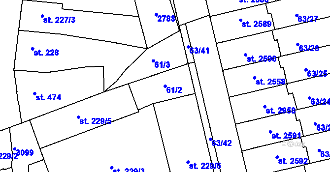 Parcela st. 61/2 v KÚ Dobříš, Katastrální mapa