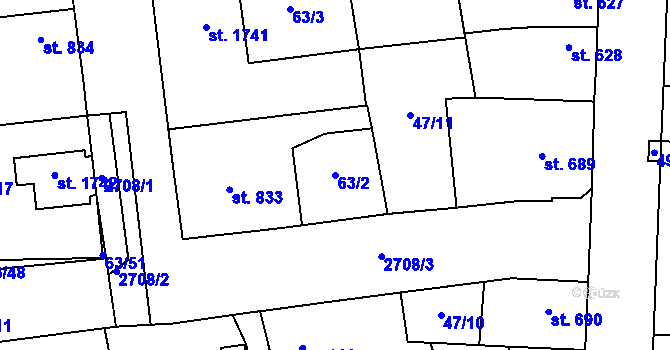 Parcela st. 63/2 v KÚ Dobříš, Katastrální mapa