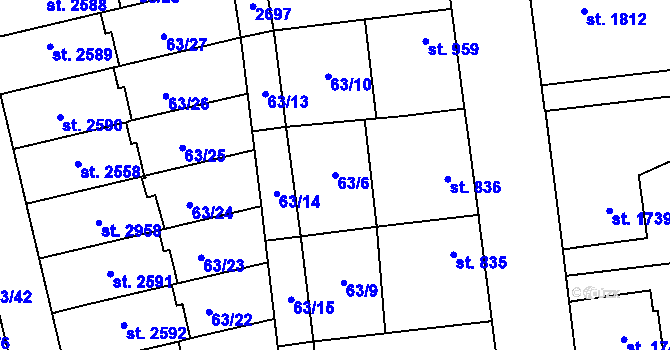 Parcela st. 63/6 v KÚ Dobříš, Katastrální mapa