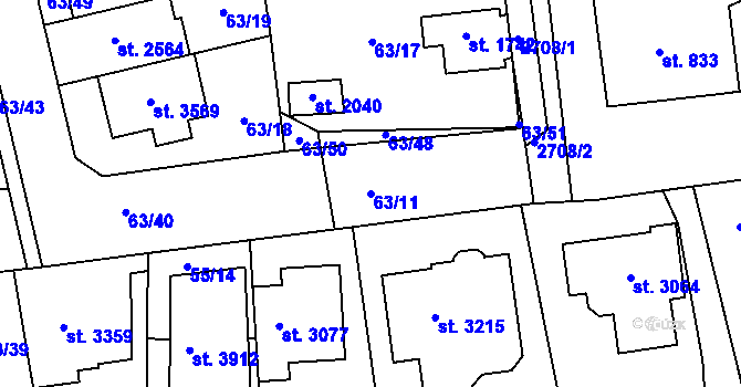 Parcela st. 63/11 v KÚ Dobříš, Katastrální mapa