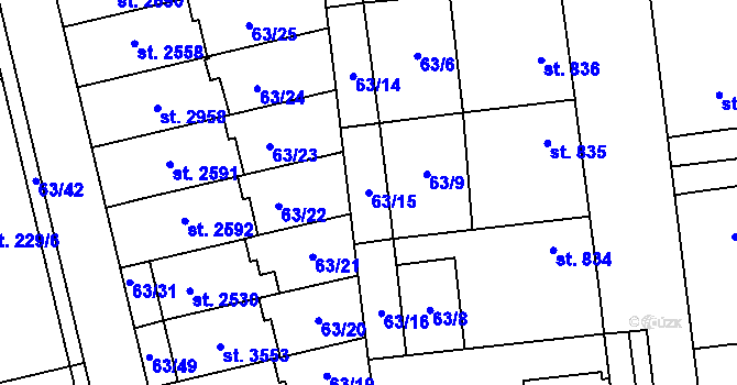 Parcela st. 63/15 v KÚ Dobříš, Katastrální mapa