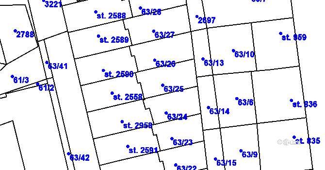 Parcela st. 63/25 v KÚ Dobříš, Katastrální mapa