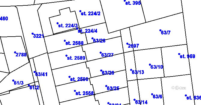 Parcela st. 63/27 v KÚ Dobříš, Katastrální mapa