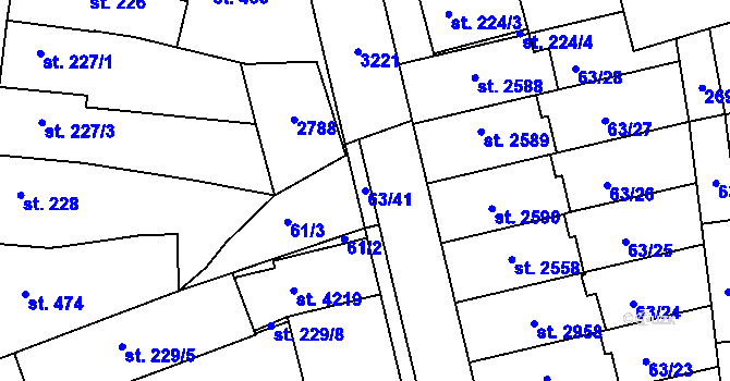 Parcela st. 63/41 v KÚ Dobříš, Katastrální mapa