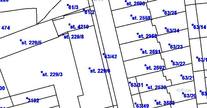 Parcela st. 63/42 v KÚ Dobříš, Katastrální mapa