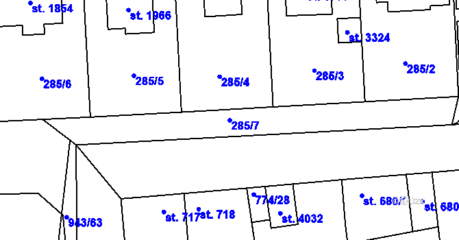 Parcela st. 285/7 v KÚ Dobříš, Katastrální mapa
