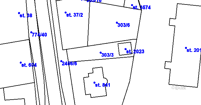 Parcela st. 303/3 v KÚ Dobříš, Katastrální mapa