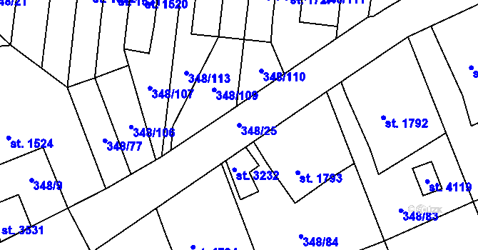 Parcela st. 348/25 v KÚ Dobříš, Katastrální mapa