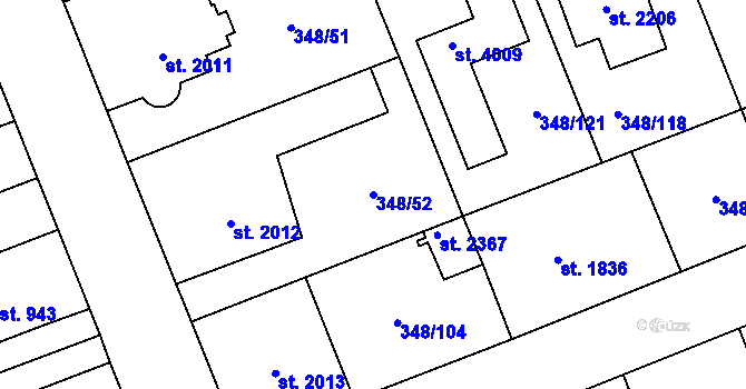 Parcela st. 348/52 v KÚ Dobříš, Katastrální mapa