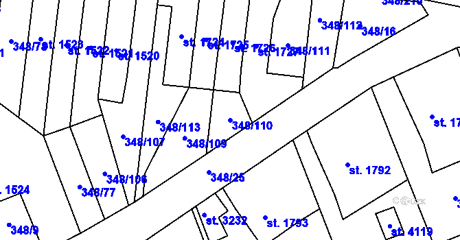 Parcela st. 348/110 v KÚ Dobříš, Katastrální mapa
