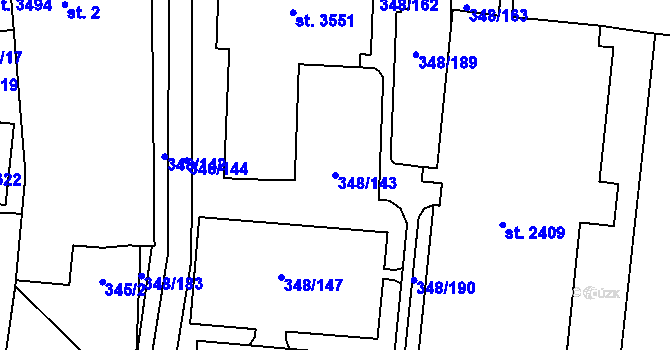 Parcela st. 348/143 v KÚ Dobříš, Katastrální mapa