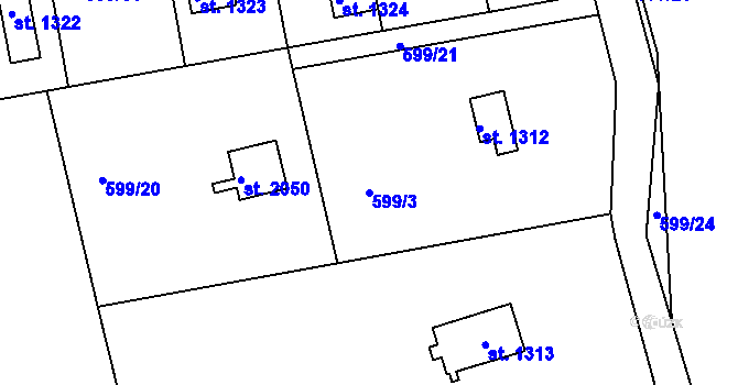 Parcela st. 599/3 v KÚ Dobříš, Katastrální mapa