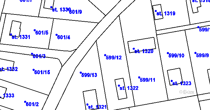 Parcela st. 599/12 v KÚ Dobříš, Katastrální mapa