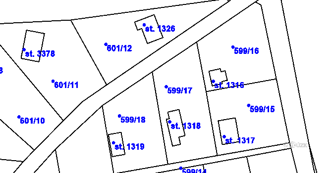 Parcela st. 599/17 v KÚ Dobříš, Katastrální mapa