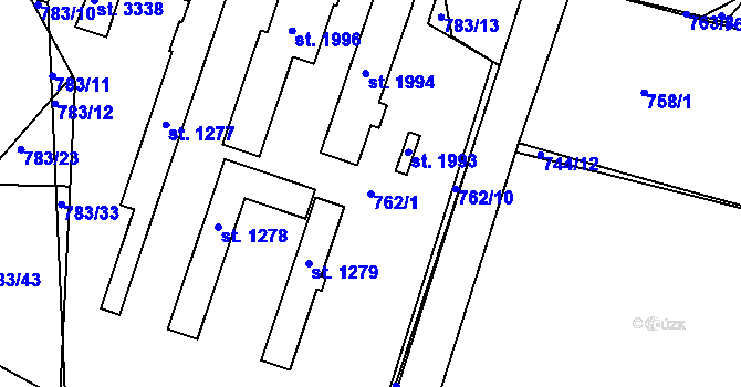 Parcela st. 762/1 v KÚ Dobříš, Katastrální mapa