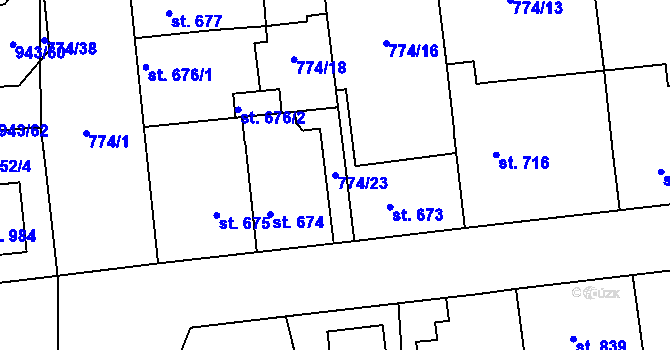 Parcela st. 774/23 v KÚ Dobříš, Katastrální mapa