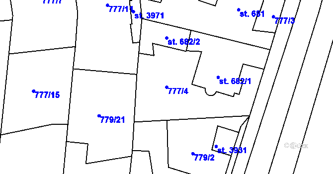 Parcela st. 777/4 v KÚ Dobříš, Katastrální mapa