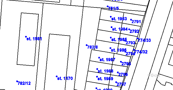 Parcela st. 782/8 v KÚ Dobříš, Katastrální mapa