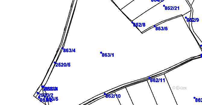 Parcela st. 863/1 v KÚ Dobříš, Katastrální mapa