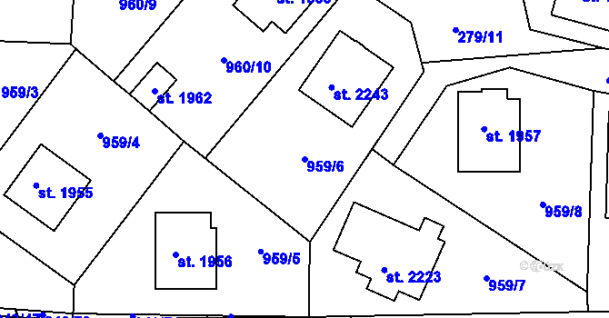 Parcela st. 959/6 v KÚ Dobříš, Katastrální mapa
