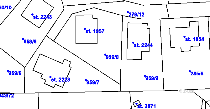 Parcela st. 959/8 v KÚ Dobříš, Katastrální mapa