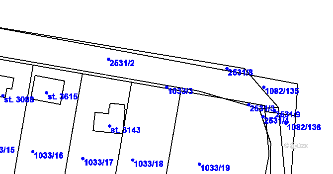 Parcela st. 1033/3 v KÚ Dobříš, Katastrální mapa