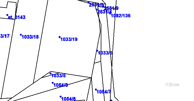 Parcela st. 1033/6 v KÚ Dobříš, Katastrální mapa