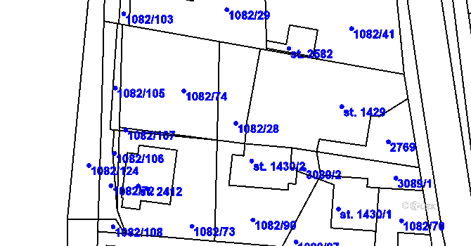 Parcela st. 1082/28 v KÚ Dobříš, Katastrální mapa
